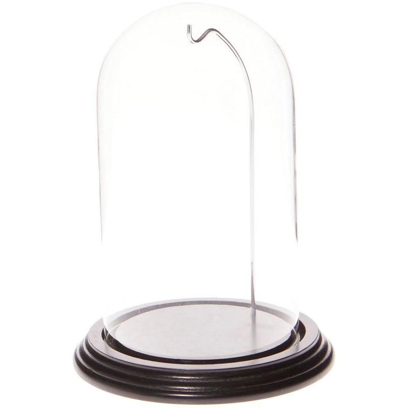 Plymor 4" x 7" Watch/Ornament Glass Display Dome Cloche (Black Wood Veneer Base & Silver Wire)